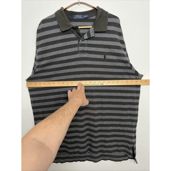 Polo‎ Ralph Lauren Black Gray Striped Shirt Mens Polo 2XL Preppy Black Pony - Picture 4 of 8